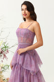 Purple Tulle Spaghetti Straps Corset Formal Dress