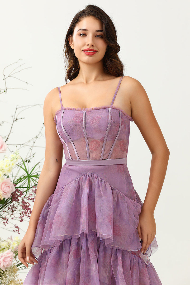 Load image into Gallery viewer, Purple Tulle Spaghetti Straps Corset Formal Dress