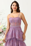 Purple Tulle Spaghetti Straps Corset Formal Dress