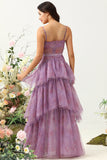 Purple Tulle Spaghetti Straps Corset Formal Dress