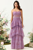 Purple Tulle Spaghetti Straps Corset Formal Dress