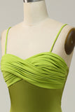 Sheath Spaghetti Straps Lemon Green Bridesmaid Dress with Silt