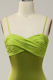 Sheath Spaghetti Straps Lemon Green Bridesmaid Dress with Silt