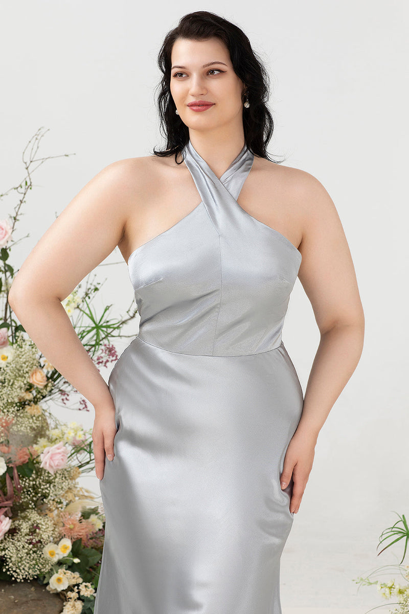 Load image into Gallery viewer, Sheath Halter Neck Silver Plus Size Wedding Guest Dress