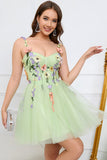 A Line Spaghetti Straps Green Short Formal Dress with Appliques