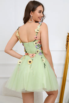 A Line Spaghetti Straps Green Short Formal Dress with Appliques