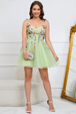 A Line Spaghetti Straps Green Short Formal Dress with Appliques