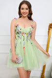 A Line Spaghetti Straps Green Short Formal Dress with Appliques