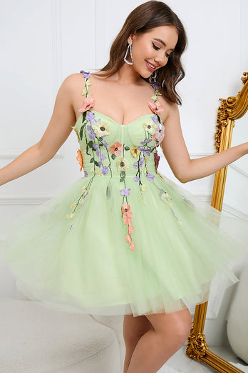 A Line Spaghetti Straps Green Short Formal Dress with Appliques
