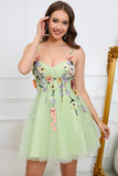 A Line Spaghetti Straps Green Short Formal Dress with Appliques