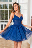 Navy Corset A-Line Tulle Short Formal Dress