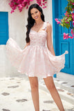 Unique A Line Spaghetti Straps Grey Green Printed Short Formal Dress