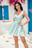 Load image into Gallery viewer, Cute A Line Spaghetti Straps Blue Printed Short Formal Dress