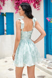 Cute A Line Spaghetti Straps Blue Printed Short Formal Dress