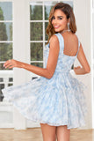 Cute A Line Blue Printed Short Formal Dress