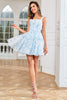 Load image into Gallery viewer, Cute A Line Blue Printed Short Formal Dress
