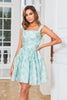 Load image into Gallery viewer, Cute A Line Off the Shoulder Blue Printed Short Homecoming Dress with Ruffles