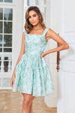 A Line Cute Blush Printed Short Formal Dress with Ruffles