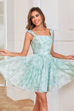 Cute A Line Blue Printed Short Formal Dress