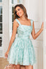 Load image into Gallery viewer, Cute A Line Off the Shoulder Blue Printed Short Homecoming Dress with Ruffles