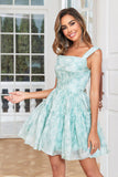 Cute A Line Blue Printed Short Formal Dress