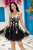 Load image into Gallery viewer, Stylish A Line Spaghetti Straps Black Short Formal Dress with Appliques