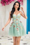 Cute A Line Spaghetti Straps Light Green Short Formal Dress with Appliques