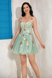 Cute A Line Spaghetti Straps Light Green Short Formal Dress with Appliques