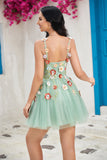 Stylish A Line Spaghetti Straps Champagne Short Formal Dress with Appliques