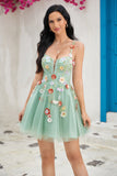 Cute A Line Spaghetti Straps Light Green Short Formal Dress with Appliques