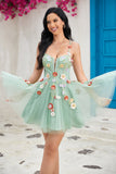 Cute A Line Spaghetti Straps Light Green Short Formal Dress with Appliques