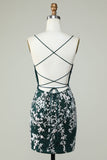 Dark Green Spaghetti Straps Bodycon Short Formal Dress With Appliques