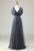 Load image into Gallery viewer, A-Line V Neck Eucalyptus Long Bridesmaid Dress with Beading