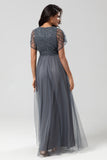 A-Line V Neck Eucalyptus Long Bridesmaid Dress with Beading