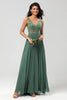 Load image into Gallery viewer, A Line V Neck Eucalyptus Long Bridesmaid Dress with Beading