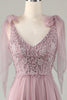Load image into Gallery viewer, Tulle V-Neck Dusty Pink Bridesmaid Dress with Beading