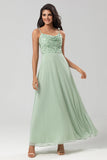 A Line Spaghetti Straps Dusty Pink Long Bridesmaid Dress with Beaded