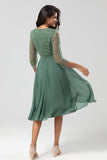 A Line V-Neck Eucalyptus Bridesmaid Dress with Long Sleeves