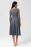 A Line V-Neck Eucalyptus Bridesmaid Dress with Long Sleeves