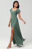 Load image into Gallery viewer, A-Line Green Long Bridesmaid Dress with Ruffles