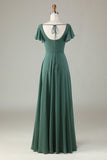 A-Line Eucalyptus Long Bridesmaid Dress with Ruffles