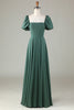 Load image into Gallery viewer, Chiffon Puff Sleeves A Line Green Bridesmaid Dress