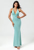 Load image into Gallery viewer, Mermaid Halter Green Long Bridesmaid Dress with V-neck