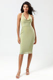 Halter Dusty Sage Bridesmaid Dress with Slit