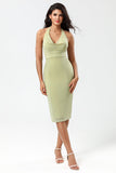 Halter Dusty Sage Bridesmaid Dress with Slit