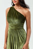Load image into Gallery viewer, A Line One Shoulder Olive Velvet Long Bridesmaid Dress