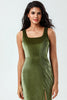 Load image into Gallery viewer, Mermaid Square Neck Olive Long Bridesmaid Dress with Slit