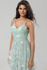 Load image into Gallery viewer, A Line Spaghetti Straps Matcha Long Bridesmaid Dress with Appliques