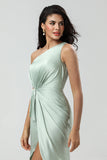 One Shoulder Matcha Bridesmaid Dress with Ruffles