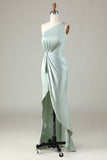 One Shoulder Matcha Bridesmaid Dress with Ruffles